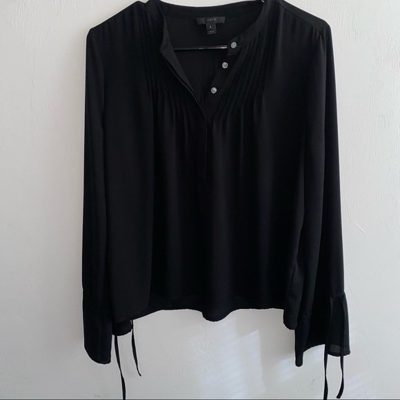 J Crew Black Bell Sleeves Blouse with Pintucks - Picture 4 of 8